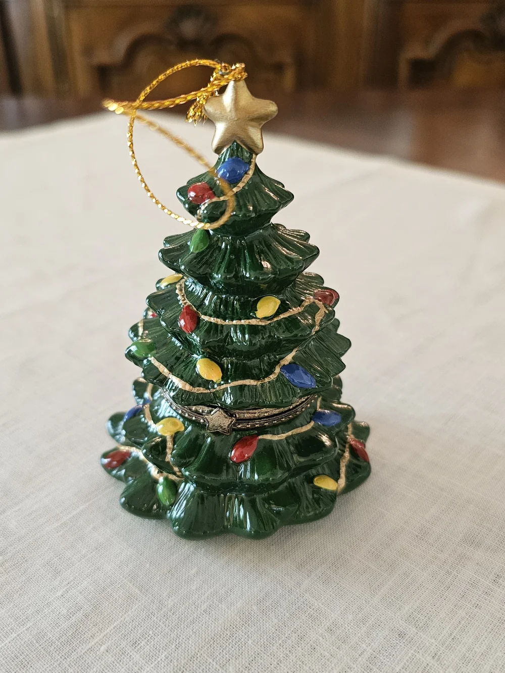 Vintage Christmas Tree Hinged Trinket Box Porcelain Ornament -New In Box